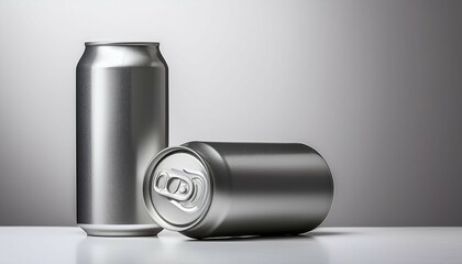 high quality mockup of two blank aluminum cans ready for beverage labeling and branding isolated on a clean background