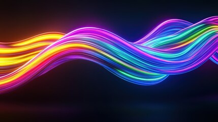 Colorful Waves of Light in Bright Neon Colors on Dark Background