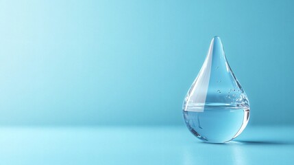 A clear water droplet suspended in mid-air with a childs reflection inside, minimalist concept, copy space on the right.