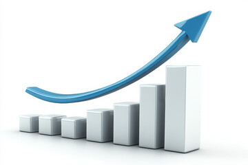 Growth graph with up arrow chart isolated on white background