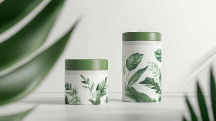Elegant Green Leaf Print Packaging Design for Beauty Products