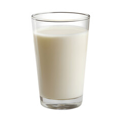 Clear glass filled with milk, featuring a textured design with vertical grooves, filled almost to the brim with creamy white milk, isolated on transparent background