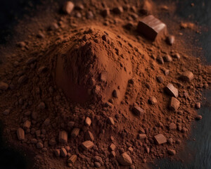 Cocoa powder on black background and texture