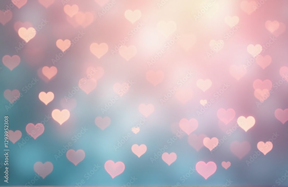 Aufkleber Soft Pastel Tones On A Blurred Background Are Paired With Heart Shapes And Bokeh Lighting Effects To Create A Whimsical Atmosphere.