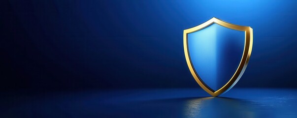 A golden shield stands against a blue backdrop, symbolizing protection, security, and strength in a minimalist design.