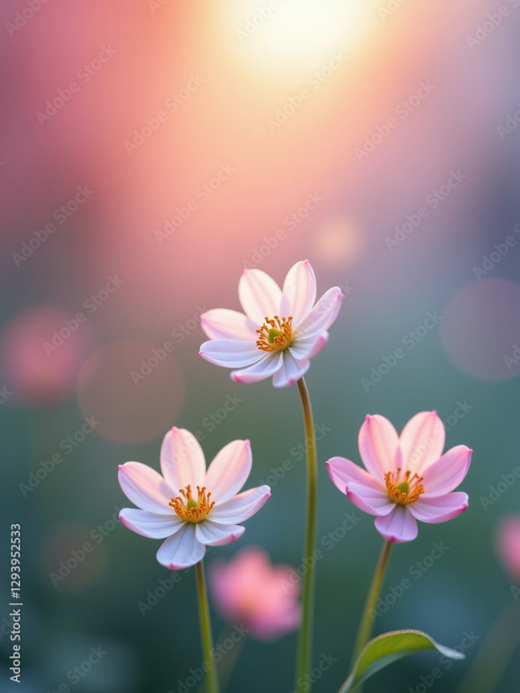 Poster Soft Focus Photograph Of A Serene Abstract Background Featuring Vibrant Colors And Delicate Spring Flowers In Bloom.