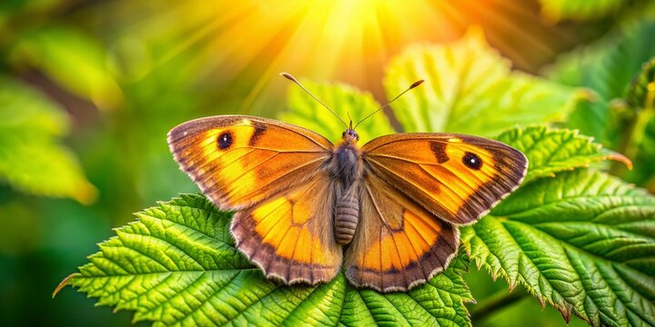 Gatekeeper Butterfly on Bramble Leaf - Panoramic Nature Photography
