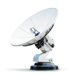 Professional image of a high-gain satellite dish with a seamless white background, perfect for branding, packaging, and advertising, featuring its weather-resistant construction