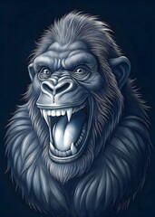 Majestic Fierce Blue Gorilla Roaring Thrilling Intense Expression Powerful Animal Portrait