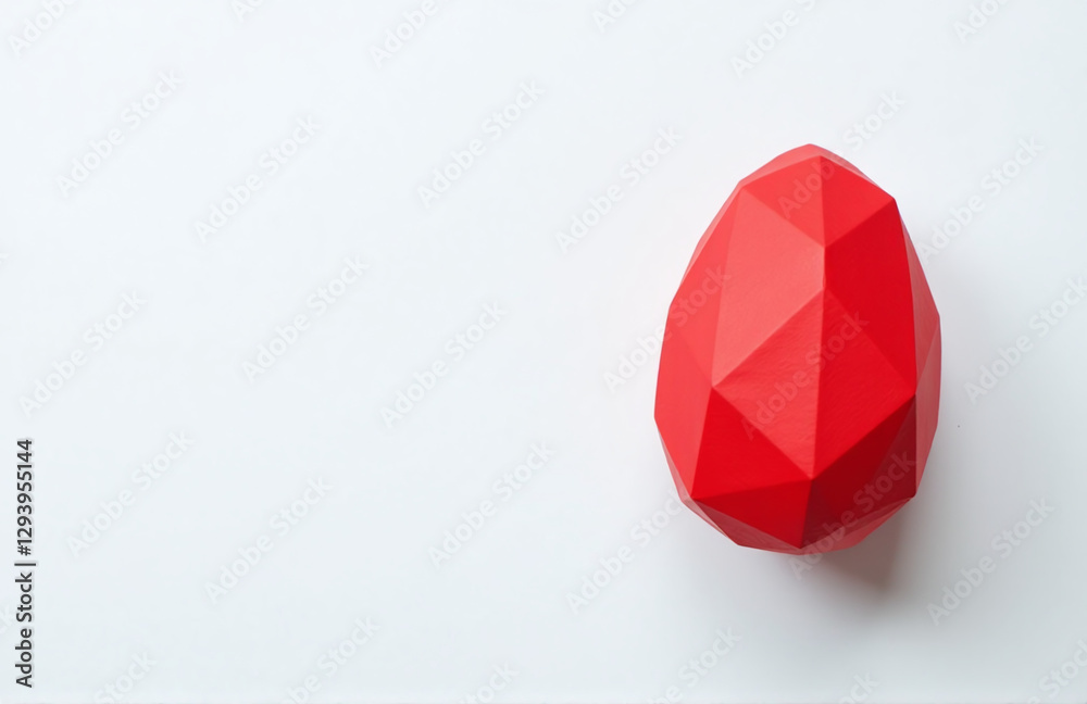 Aufkleber Simple Yet Colorful Flat Lay Composition Featuring A Red Paper Easter Egg On A White Background With Minimal Design Elements.