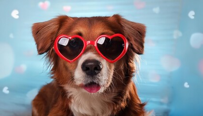 Playful Pooch Donning Heart Sunglasses, Basking in the Vibrant Tropical Sunset, Showcasing a Whimsical Blend of Colors and Textures in a Captivating Scene.