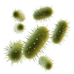 Fototapeta premium set of realistic microorganisms, in green, yellow, and blue colors on a transparent background, png