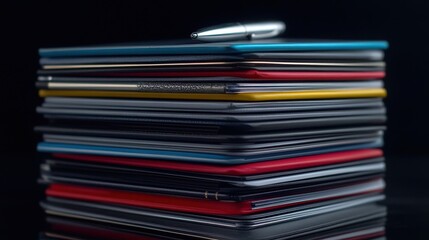 Elegant Stack of Executive Notebooks with a Sleek Pen on Top