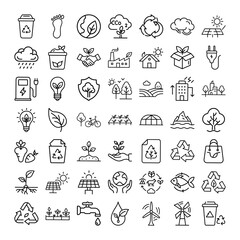 Ecofriendly icons Recycling, nature, sustainability, renewable energy, and green living