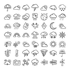 Weather Icons Sun, Clouds, Rain, Snow, Wind, and More