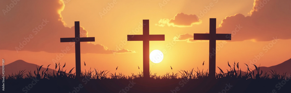 Poster Silhouettes Of Three Crosses Are Used As A Common Easter Motif In Various Forms Of Art And Design Created With Ai Tools.