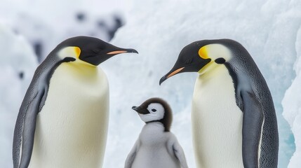 Obraz premium A captivating close-up of a penguin's head, with its sleek black feathers contrasting against a vibrant yellow beak, gazing to the left in serene curiosity