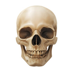 Obraz premium Front view of a detailed human skull with visible features, isolated on transparent background