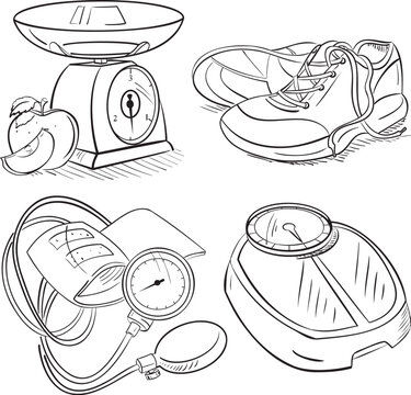 Weight Loss Diabetes Treatment Pen And Ink Icons Set