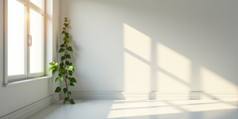 Serene Minimalist Room Interior with Sunlight and a Single Plant