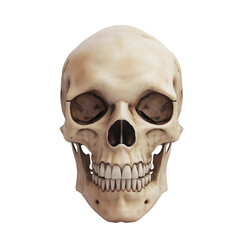 Fototapeta premium Front view of a detailed human skull with visible features, isolated on transparent background