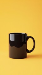 Elegant Black Mug on a Vibrant Yellow Background