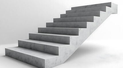 Concrete stairs ascending, white background, success