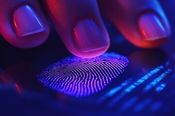 Fingerprint scanning in a modern security system with vibrant lighting effects
