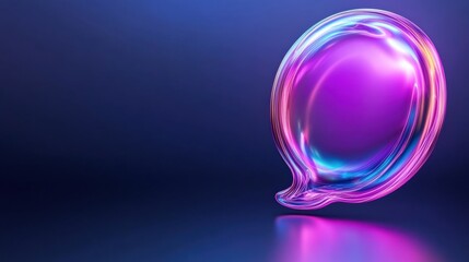 Colorful abstract speech bubble design with vibrant gradients and reflections on a dark background, representing communication and expression concept