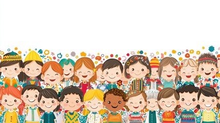 Diverse children smiling, celebration, global unity, happy image, for educational materials