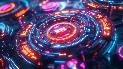 Obraz premium Futuristic Abstract Digital Technology Concept with Neon Lights