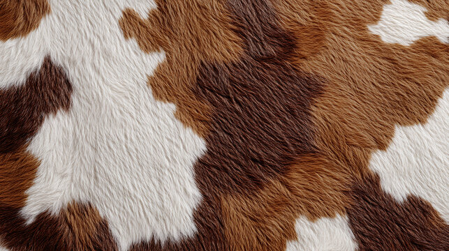 Cow print background with organic brown and white patches on natural cowhide