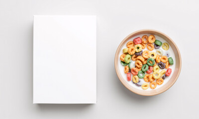 A modern minimalist cereal box mockup in a flat lay