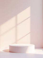 Fototapeta premium Minimalist Podium Featuring A Gentle Pastel Sunrise For Spring, White Background Detailed Light Gradients, Realism