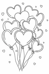 Heart Shaped Balloons Floating Together Artistic Line Art Celebration Theme