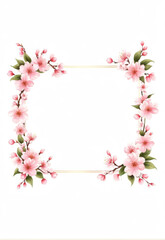 Hand-drawn cartoon cherry blossom romantic floral plant border European pink