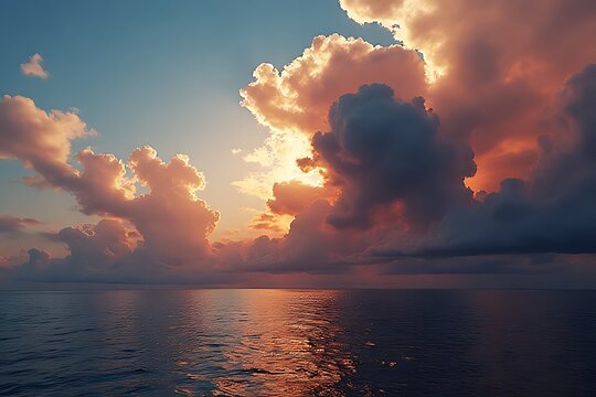 dramatic sunset paints the sky and ocean in fiery hues.