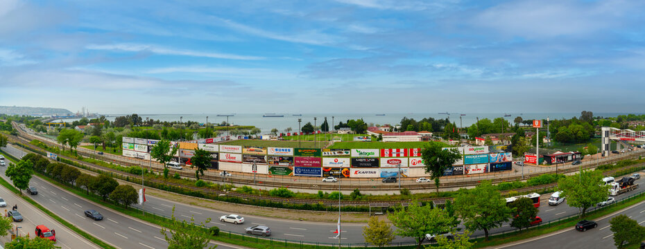 Samsun, Turkey - May 20 2023: Panoramic Samsun harbor and black sea