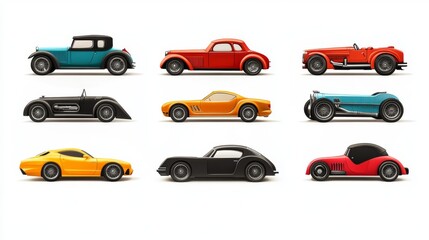 Naklejka premium A set of icons for games. Retro Cars. Isolated on a white background