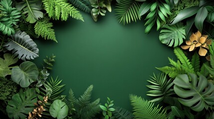 Lush green foliage frame on dark background.
