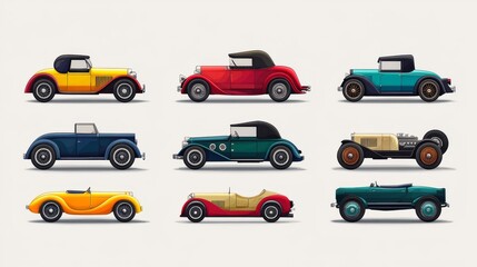 A set of icons for games. Retro Cars. Isolated on a white background