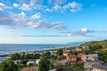 Obraz premium algeria, village, mediterranean sea, africa, north africa, algiers, aerial africa, algeria village, algerian, african village, algeria tourism, aerial, arab, road, arabic, jijel, morning, african.