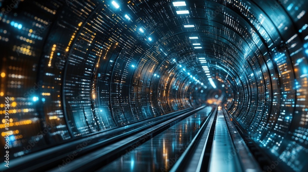 Poster a high-speed digital tunnel representing the flow of communication data.