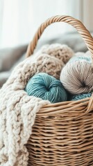 Obraz premium Cozy Knitted Yarn Basket - A Warm and Creative Home Decor