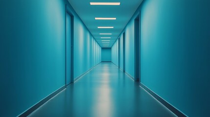 Bright Blue Hallway with Modern Lighting and Smooth Floors