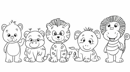 Cartoon Animals Group Ready for Coloring Book Page Fun
