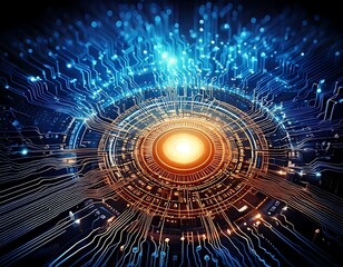 Obraz premium glowing technological core radiates energy through intricate circuits.