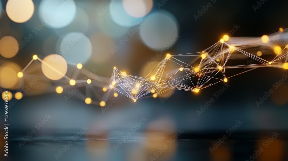 Poster abstract colorful bokeh background with glowing lights and dynamic connected lines conveying technol