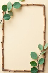 Fototapeta premium Rustic Twig Frame Adorned with Vibrant Green Foliage, Providing a Natural and Serene Composition Perfect for Various Design Applications