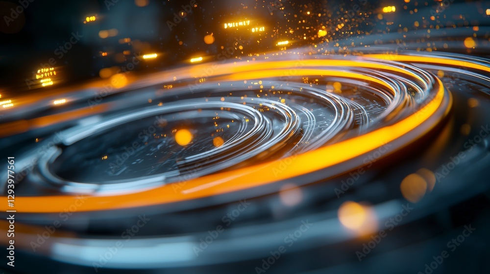 Poster abstract futuristic technology background with glowing rings and particles creating a dynamic motion